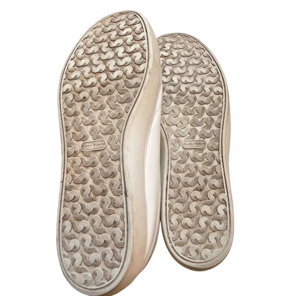 Tory Burch Howell Court Sneakers‎ Size 8 White Leather Double T Logo